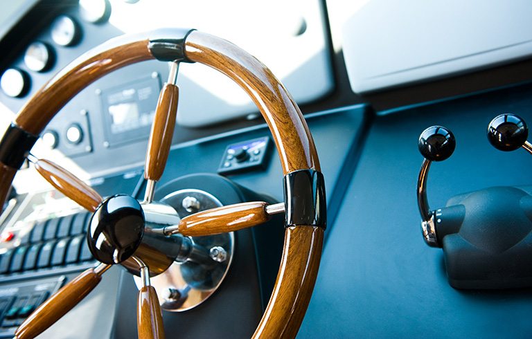 blue boat steering wheel