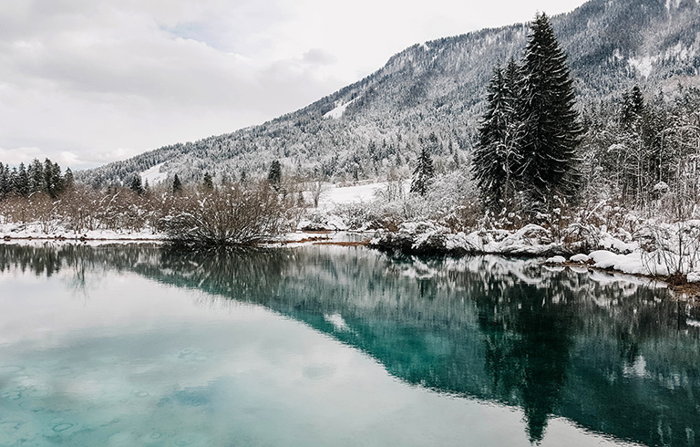 snowy lake in the mountains