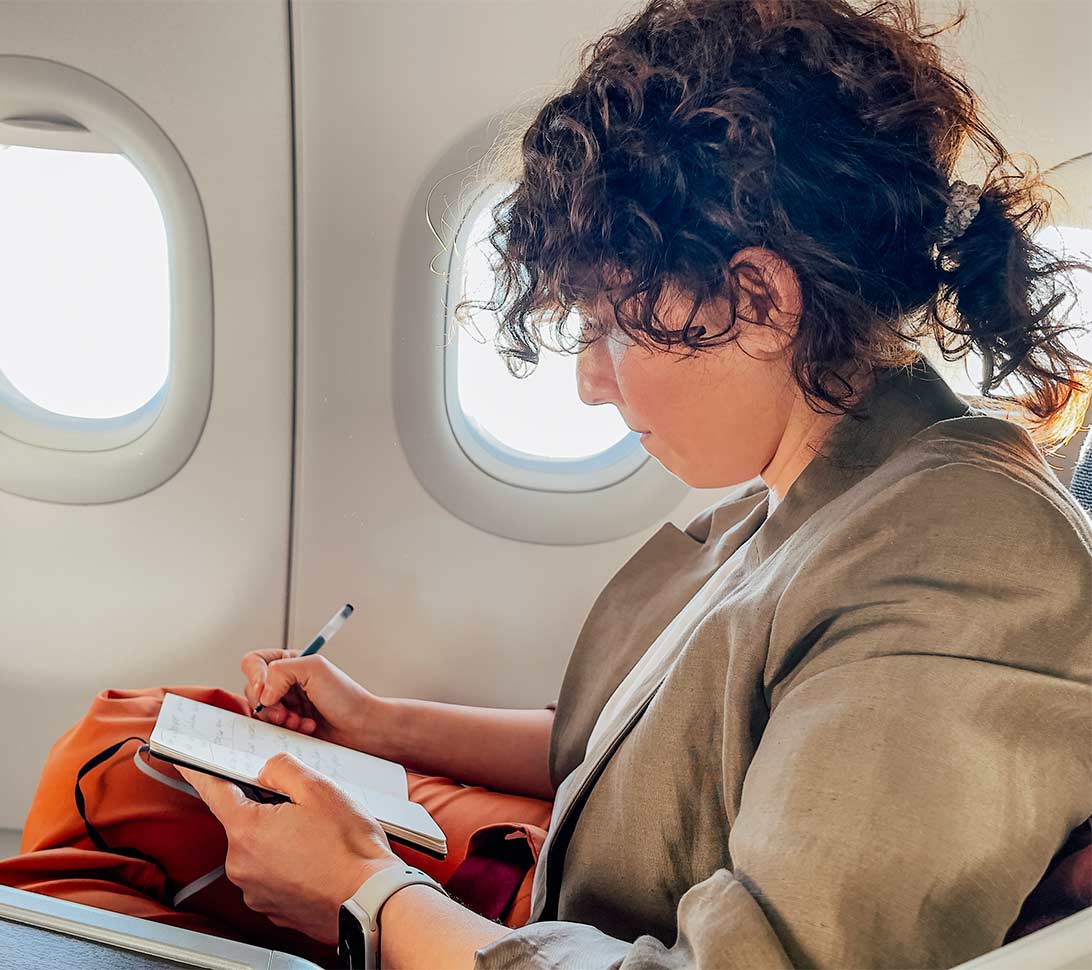 woman on airplane