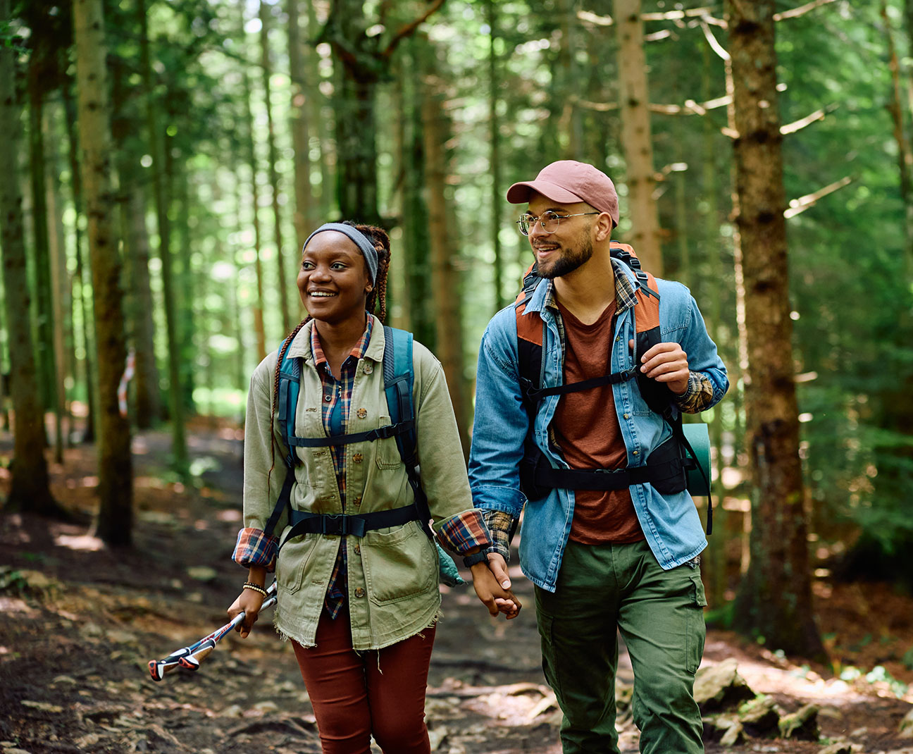 couple hiking in the woods