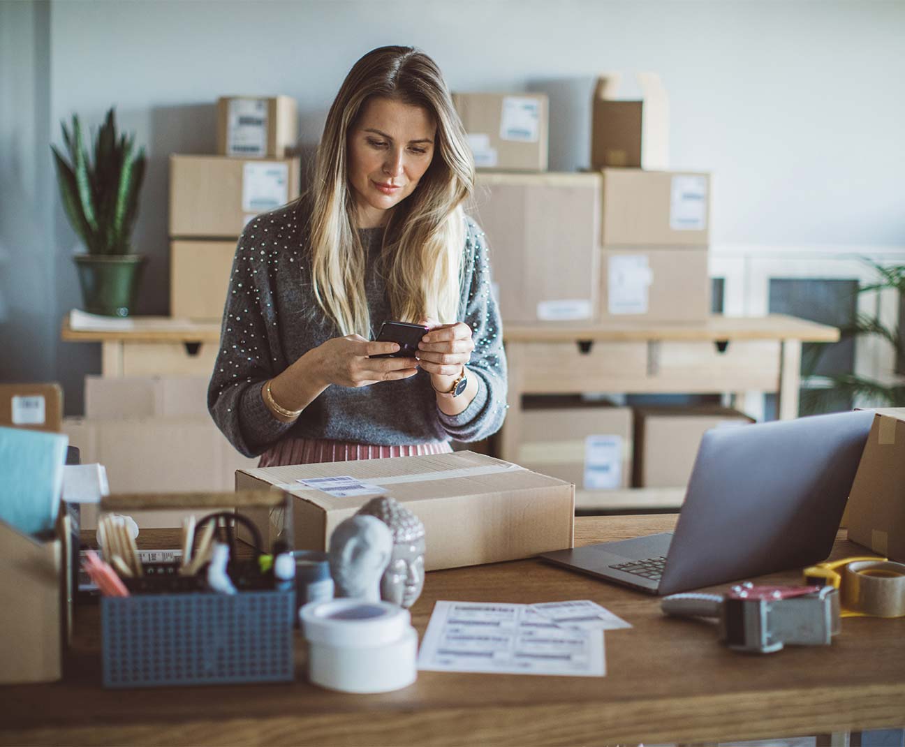 Woman shipping packages