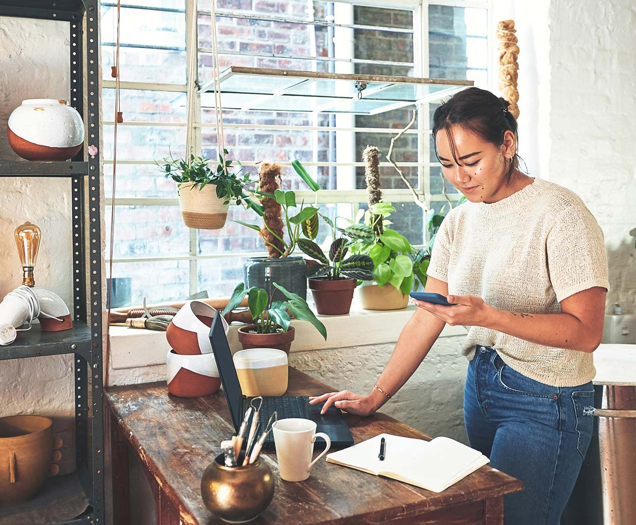 woman using laptop