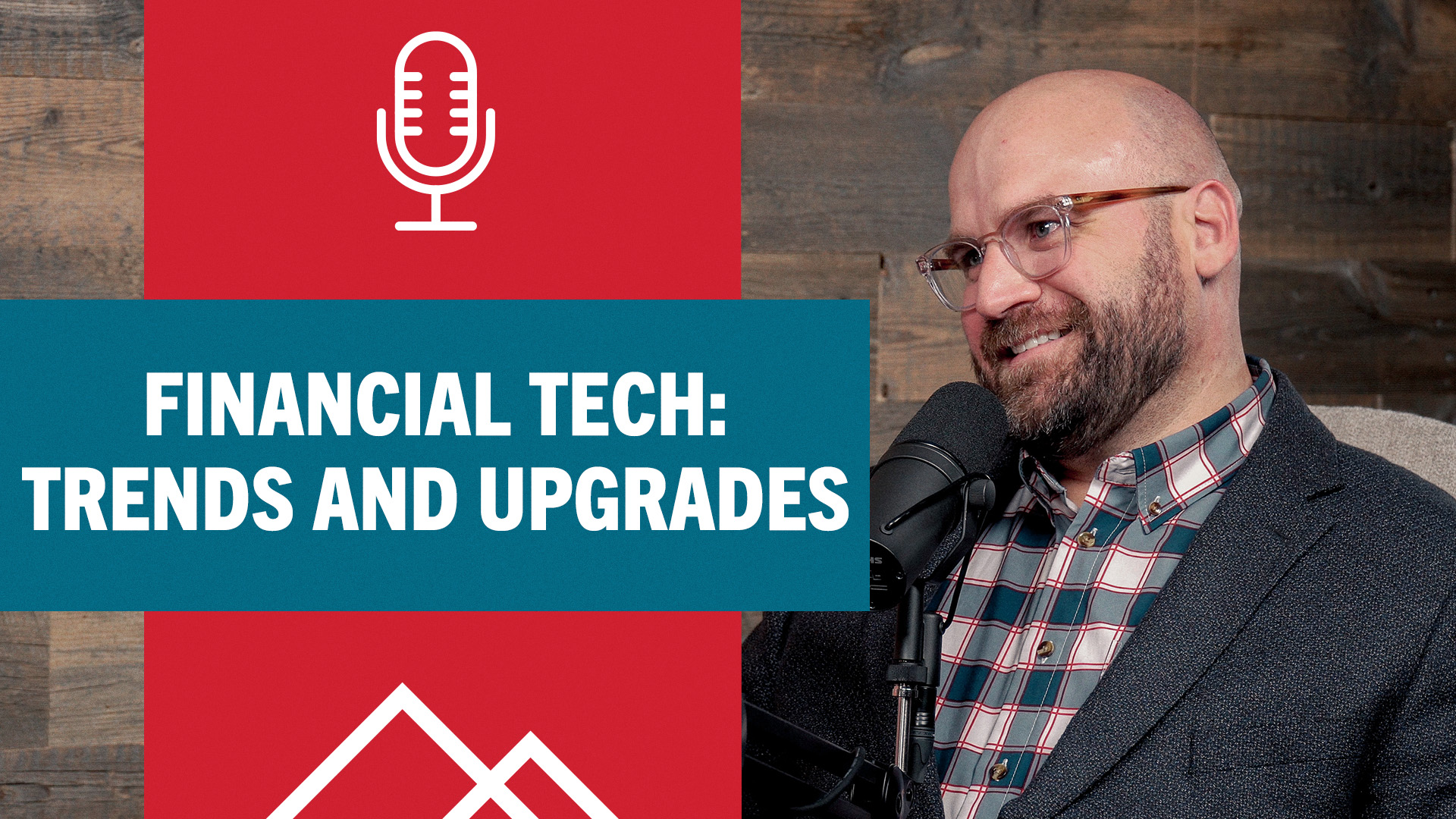 kelly albiston in front of podcast mic with text: financial tech--trends and updates