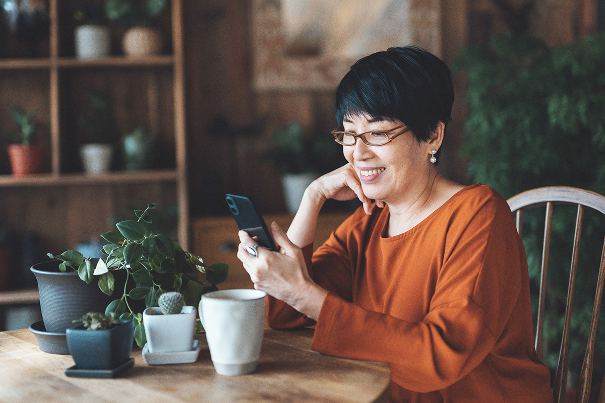 woman looking at phone