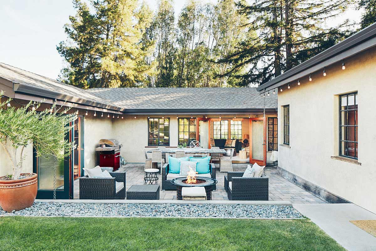 backyard patio with a fire pit