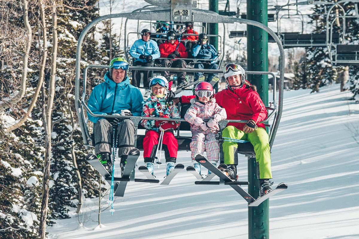 family on ski lift