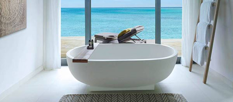 hotel bathtub with an ocean view