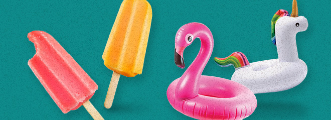 popsicles and flamingo pool floats