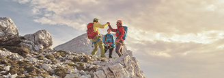 Hikers on a rocky peak